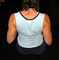 Cable row correct finish position: back view
